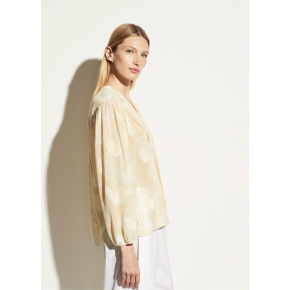 Vince Wheat Shirred Popover Top Yellow Womens Size XS - Picture 3 of 13